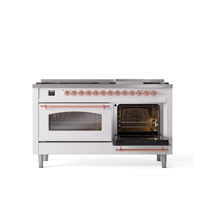 ILVE Nostalgie 60" Dual Fuel Range with 9 Sealed Burners Griddle Triple Glass Door - UP60FNMP