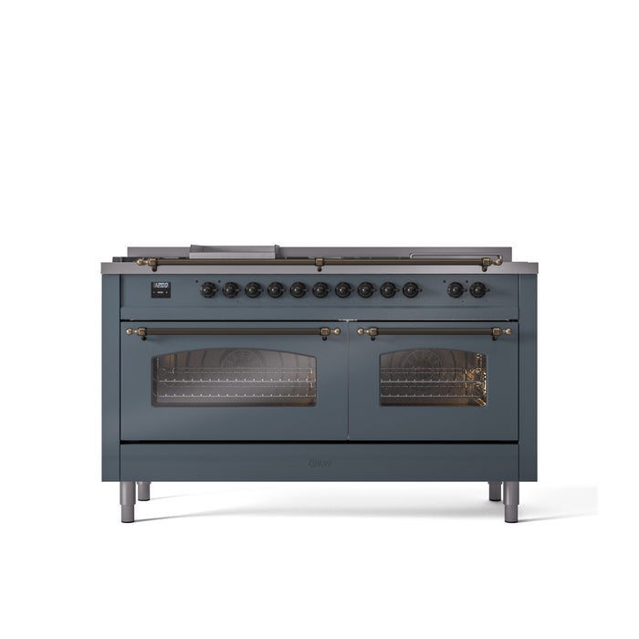 ILVE 60" Nostalgie II Series Freestanding Double Oven Dual Fuel Range with 8 Sealed Burners and Griddle - UP60FSNMP