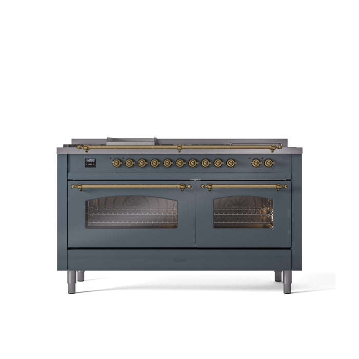 ILVE 60" Nostalgie II Series Freestanding Double Oven Dual Fuel Range with 8 Sealed Burners and Griddle - UP60FSNMP