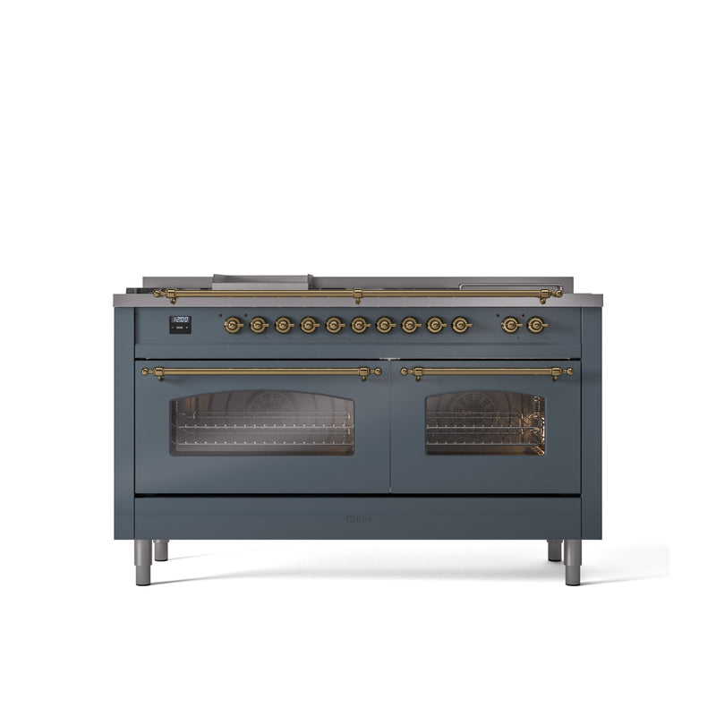 ILVE 60" Nostalgie II Series Freestanding Double Oven Dual Fuel Range with 8 Sealed Burners and Griddle - UP60FSNMP