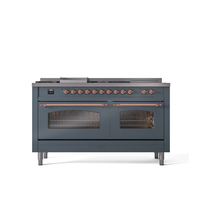 ILVE 60" Nostalgie II Series Freestanding Double Oven Dual Fuel Range with 8 Sealed Burners and Griddle - UP60FSNMP