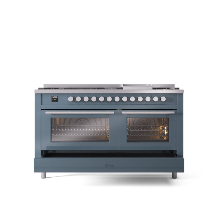 ILVE Professional Plus 60" Dual Fuel Range with 9 Sealed Burners w/Griddle Triple Glass Door - UP60FWMP