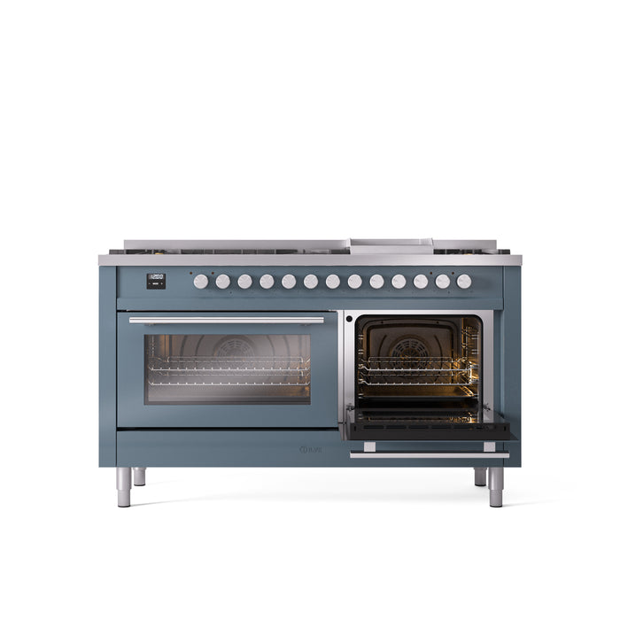 ILVE Professional Plus 60" Dual Fuel Range with 9 Sealed Burners w/Griddle Triple Glass Door - UP60FWMP