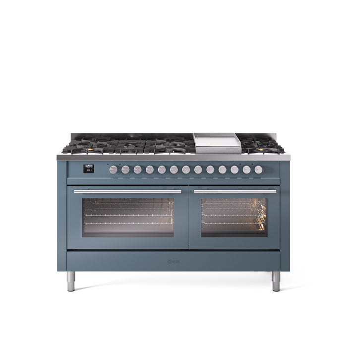 ILVE Professional Plus 60" Dual Fuel Range with 9 Sealed Burners w/Griddle Triple Glass Door - UP60FWMP