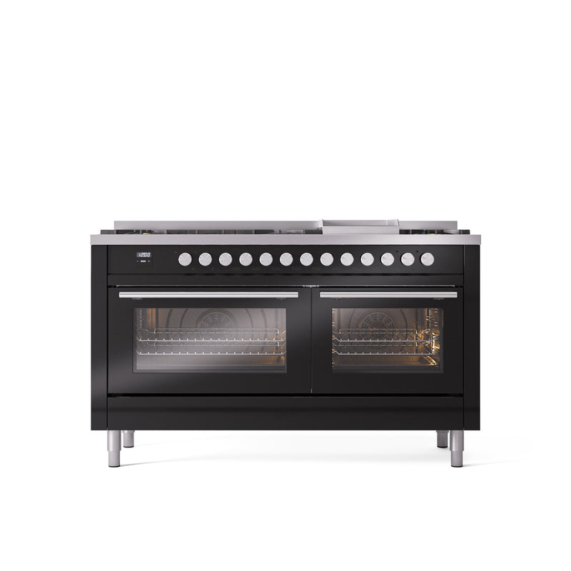 ILVE Professional Plus 60" Dual Fuel Range with 9 Sealed Burners w/Griddle Triple Glass Door - UP60FWMP