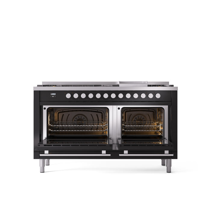 ILVE Professional Plus 60" Dual Fuel Range with 9 Sealed Burners w/Griddle Triple Glass Door - UP60FWMP