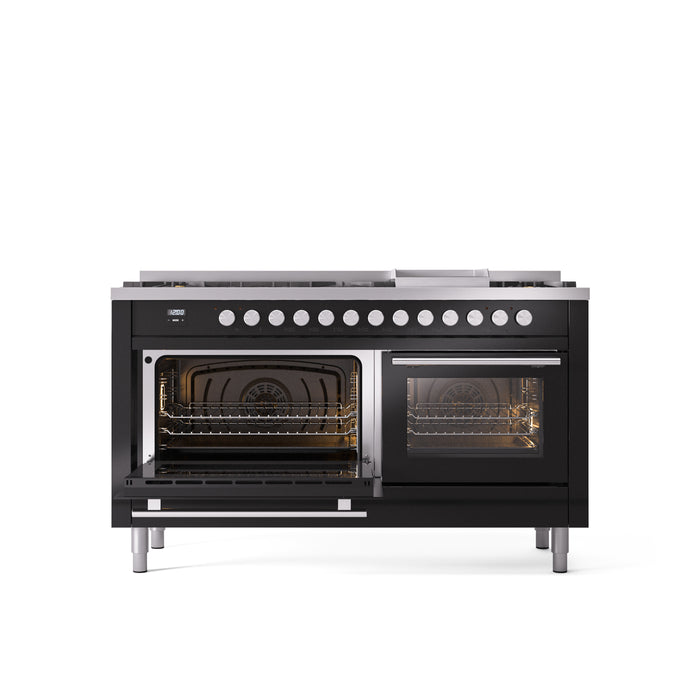 ILVE Professional Plus 60" Dual Fuel Range with 9 Sealed Burners w/Griddle Triple Glass Door - UP60FWMP