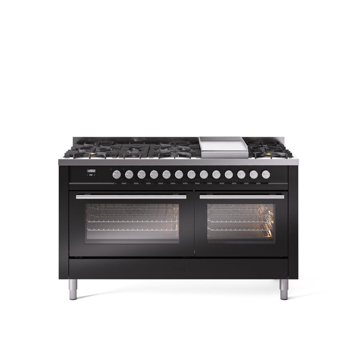 ILVE Professional Plus 60" Dual Fuel Range with 9 Sealed Burners w/Griddle Triple Glass Door - UP60FWMP