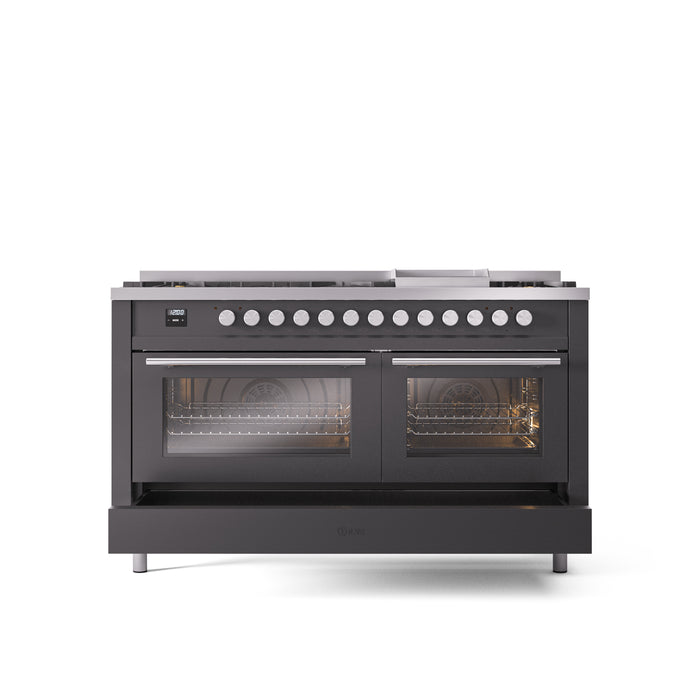 ILVE Professional Plus 60" Dual Fuel Range with 9 Sealed Burners w/Griddle Triple Glass Door - UP60FWMP