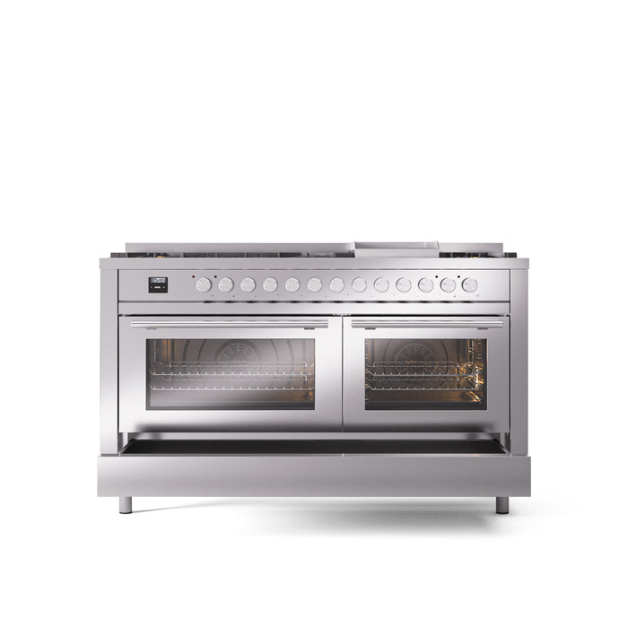 ILVE Professional Plus 60" Dual Fuel Range with 9 Sealed Burners w/Griddle Triple Glass Door - UP60FWMP