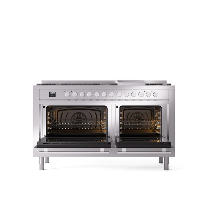 ILVE Professional Plus 60" Dual Fuel Range with 9 Sealed Burners w/Griddle Triple Glass Door - UP60FWMP