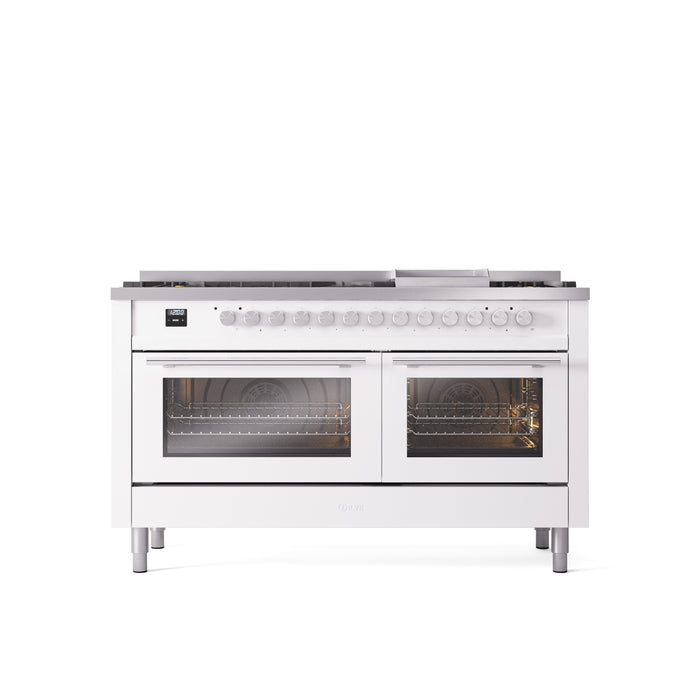 ILVE Professional Plus 60" Dual Fuel Range with 9 Sealed Burners w/Griddle Triple Glass Door - UP60FWMP