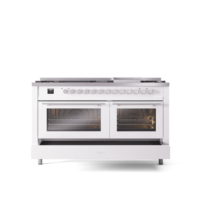 ILVE Professional Plus 60" Dual Fuel Range with 9 Sealed Burners w/Griddle Triple Glass Door - UP60FWMP