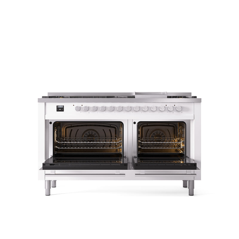 ILVE Professional Plus 60" Dual Fuel Range with 9 Sealed Burners w/Griddle Triple Glass Door - UP60FWMP