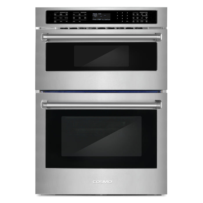 Cosmo 30 in. Regal Collection 4.8 / 1.6 cu. ft. Electric Microwave Wall Oven Combination, Air Fry, Convection, Stainless Steel - COS-WOMCR302SS
