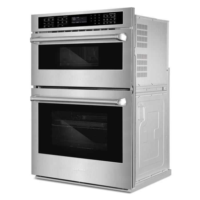 Cosmo 30 in. Regal Collection 4.8 / 1.6 cu. ft. Electric Microwave Wall Oven Combination, Air Fry, Convection, Stainless Steel - COS-WOMCR302SS