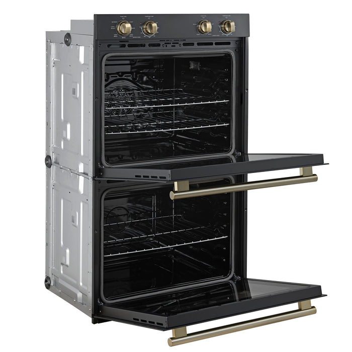 Forno Vomero 30-Inch Double Wall Oven, Black, 10 cu.ft Total Capacity, 7100W Convection, Mechanical Controls, Manuel Steam Clean