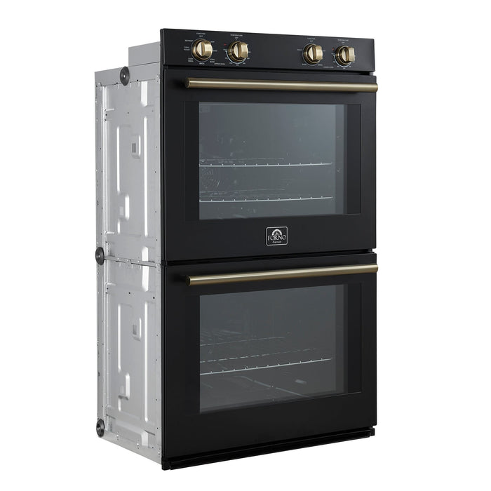Forno Vomero 30-Inch Double Wall Oven, Black, 10 cu.ft Total Capacity, 7100W Convection, Mechanical Controls, Manuel Steam Clean