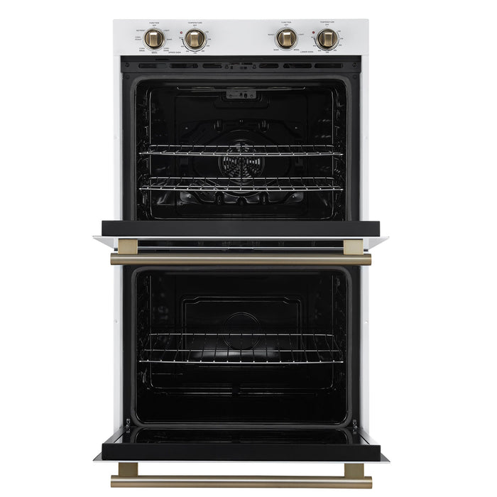 Forno Vomero 30-Inch Double Wall Oven, White, 10 cu.ft Total Capacity, 7100W Convection, Mechanical Controls, Manuel Steam Clean
