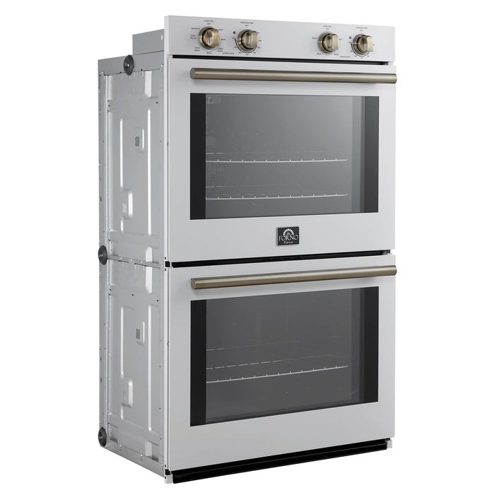 Forno Vomero 30-Inch Double Wall Oven, White, 10 cu.ft Total Capacity, 7100W Convection, Mechanical Controls, Manuel Steam Clean