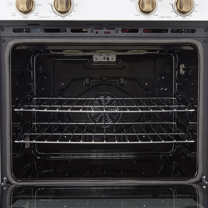 Forno Vomero 30-Inch Double Wall Oven, White, 10 cu.ft Total Capacity, 7100W Convection, Mechanical Controls, Manuel Steam Clean