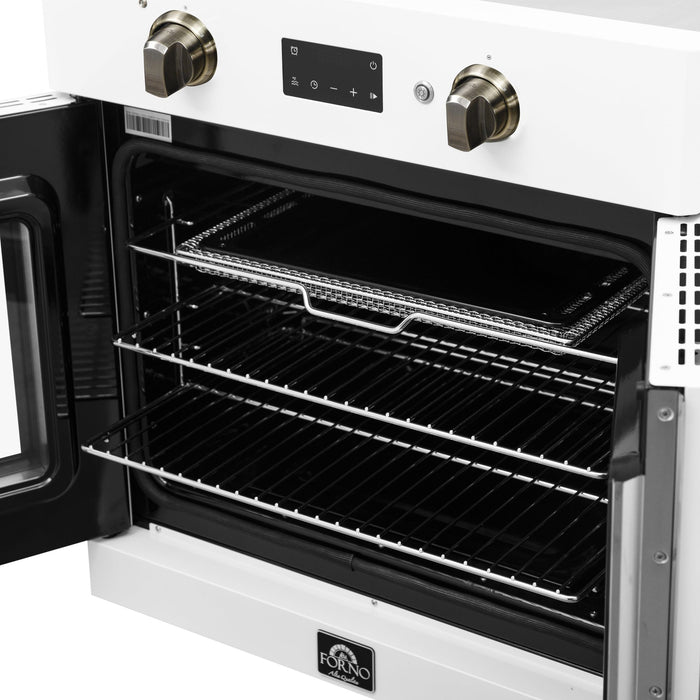 Forno Asti 30-Inch French Door Electric Wall Oven in White & Antique Brass, 3.68 cu. ft. True Convection, 3,600W, Air Fry, Sous Vide, Self-Clean