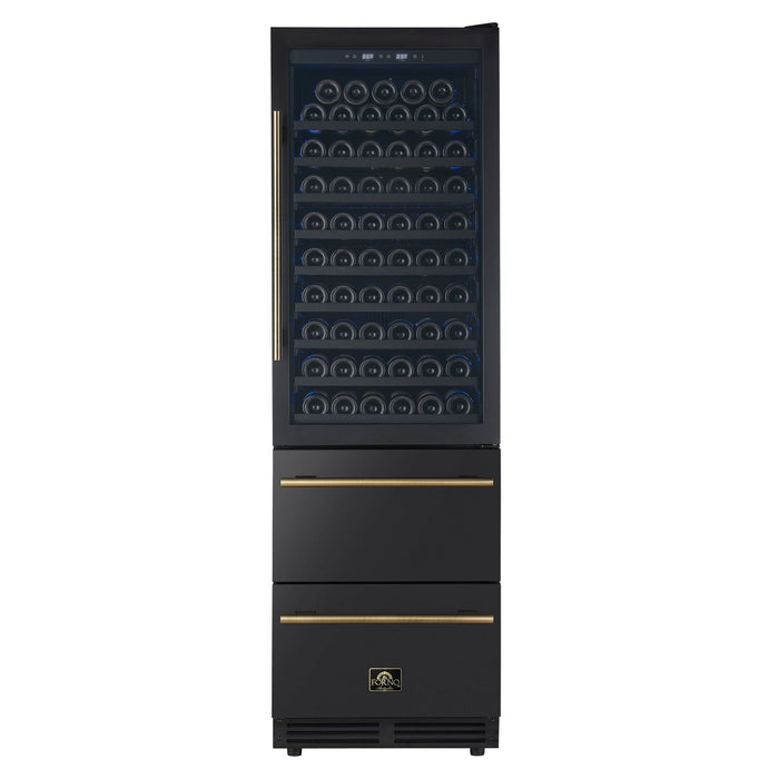 Forno Azienda 24 Inch Dual Zone Wine Cooler, 15.8 Cu. Ft., 108 Bottles & 100 Cans, 2 Drawers, Charcoal Filters, Black - FWCDR6628-24BLK