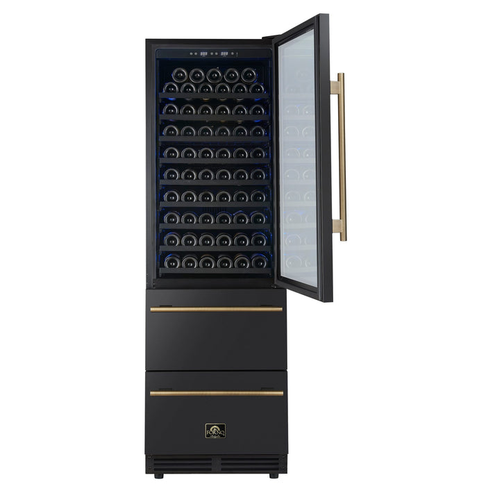 Forno Azienda 24 Inch Dual Zone Wine Cooler, 15.8 Cu. Ft., 108 Bottles & 100 Cans, 2 Drawers, Charcoal Filters, Black - FWCDR6628-24BLK