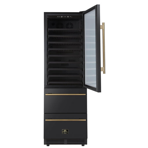 Forno Azienda 24 Inch Dual Zone Wine Cooler, 15.8 Cu. Ft., 108 Bottles & 100 Cans, 2 Drawers, Charcoal Filters, Black - FWCDR6628-24BLK