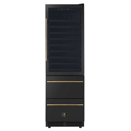Forno Azienda 24 Inch Dual Zone Wine Cooler, 15.8 Cu. Ft., 108 Bottles & 100 Cans, 2 Drawers, Charcoal Filters, Black - FWCDR6628-24BLK