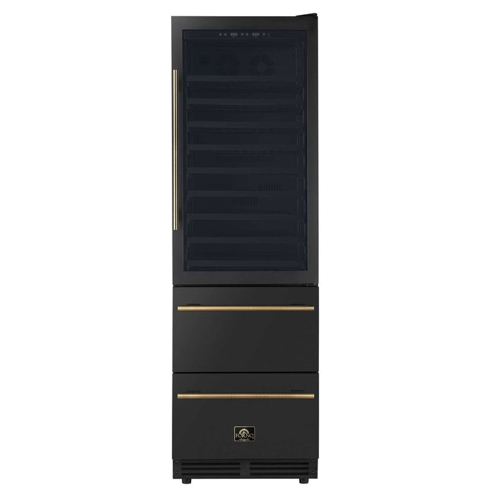 Forno Azienda 24 Inch Dual Zone Wine Cooler, 15.8 Cu. Ft., 108 Bottles & 100 Cans, 2 Drawers, Charcoal Filters, Black - FWCDR6628-24BLK