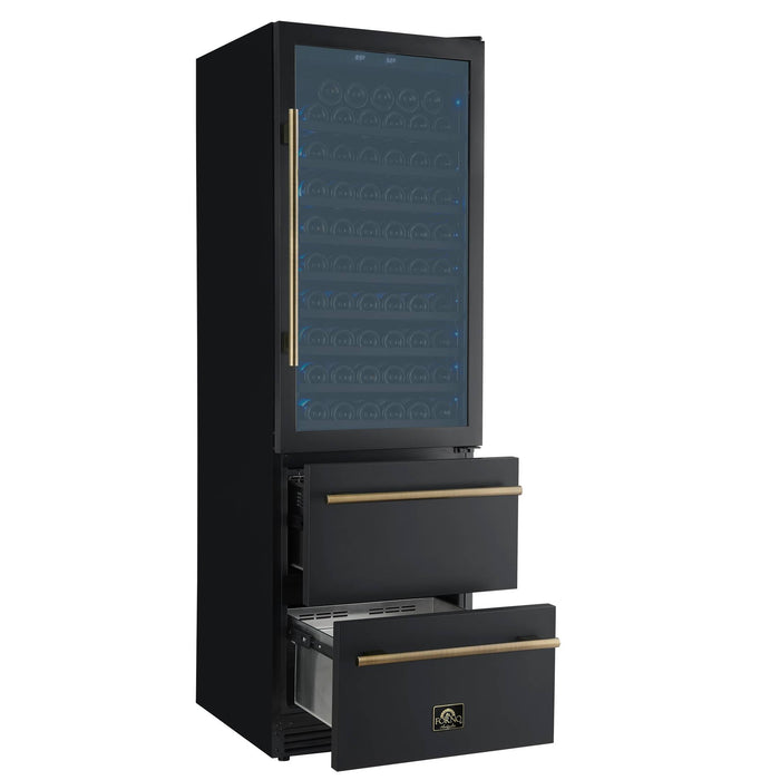 Forno Azienda 24 Inch Dual Zone Wine Cooler, 15.8 Cu. Ft., 108 Bottles & 100 Cans, 2 Drawers, Charcoal Filters, Black - FWCDR6628-24BLK