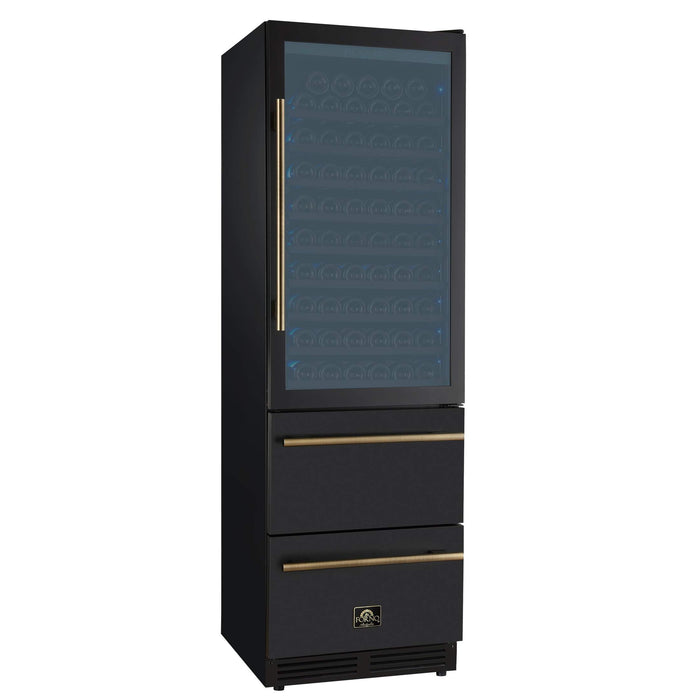 Forno Azienda 24 Inch Dual Zone Wine Cooler, 15.8 Cu. Ft., 108 Bottles & 100 Cans, 2 Drawers, Charcoal Filters, Black - FWCDR6628-24BLK