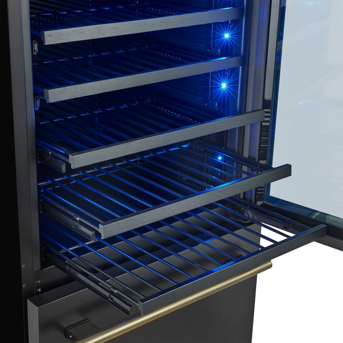 Forno Azienda 24 Inch Dual Zone Wine Cooler, 15.8 Cu. Ft., 108 Bottles & 100 Cans, 2 Drawers, Charcoal Filters, Black - FWCDR6628-24BLK