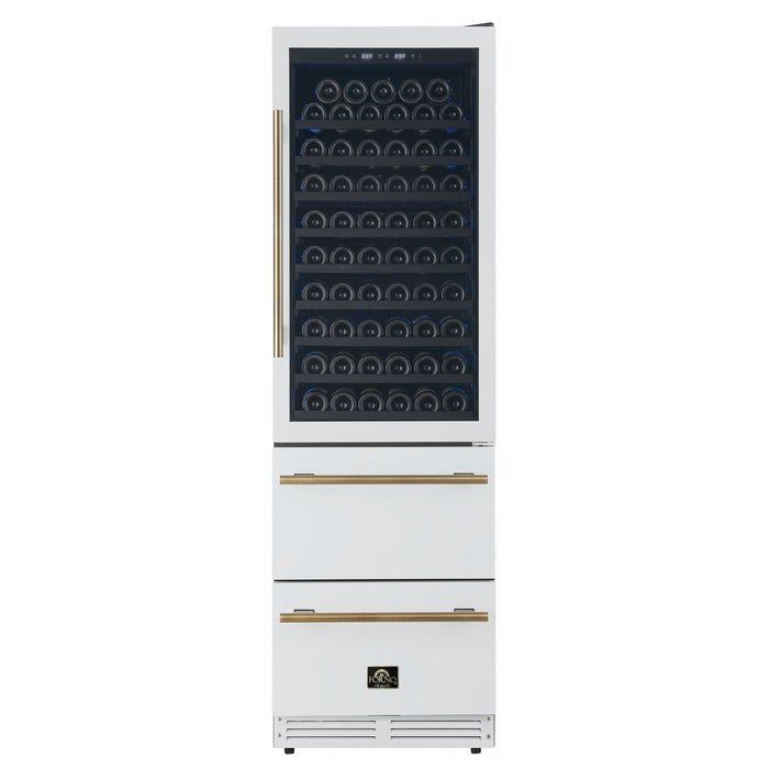 Forno Azienda 24 Inch Dual Zone Wine Cooler, 15.8 Cu. Ft., 108 Bottles & 100 Cans, 2 Drawers, Charcoal Filters, White - FWCDR6628-24WHT
