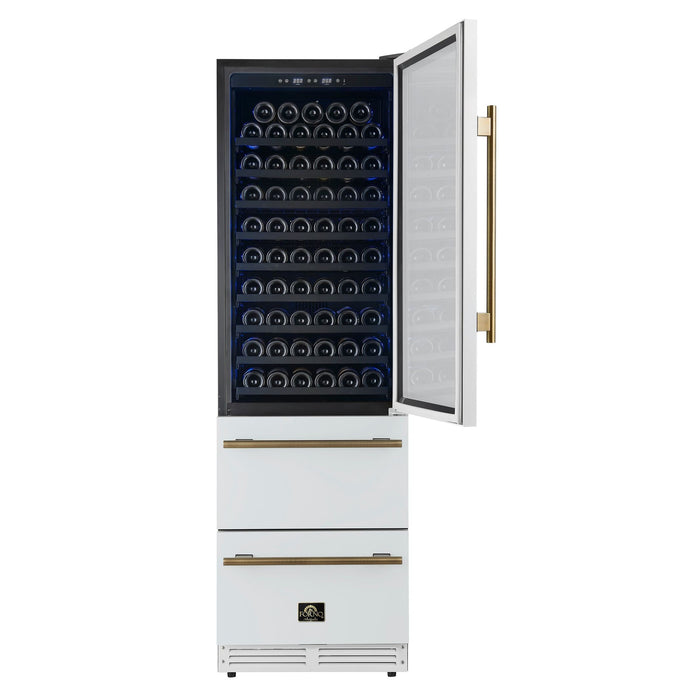 Forno Azienda 24 Inch Dual Zone Wine Cooler, 15.8 Cu. Ft., 108 Bottles & 100 Cans, 2 Drawers, Charcoal Filters, White - FWCDR6628-24WHT