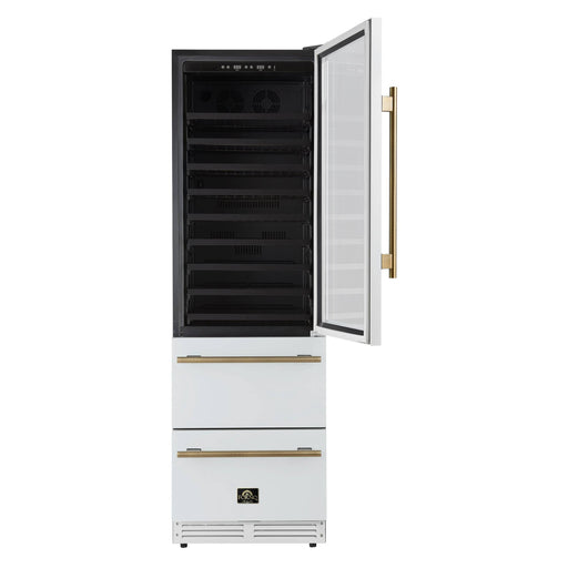 Forno Azienda 24 Inch Dual Zone Wine Cooler, 15.8 Cu. Ft., 108 Bottles & 100 Cans, 2 Drawers, Charcoal Filters, White - FWCDR6628-24WHT