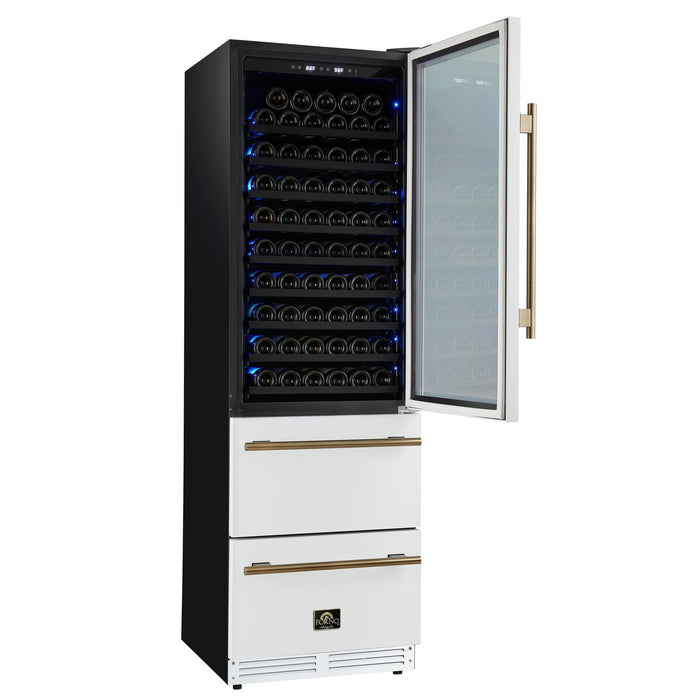 Forno Azienda 24 Inch Dual Zone Wine Cooler, 15.8 Cu. Ft., 108 Bottles & 100 Cans, 2 Drawers, Charcoal Filters, White - FWCDR6628-24WHT