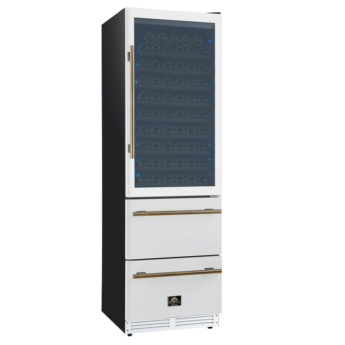 Forno Azienda 24 Inch Dual Zone Wine Cooler, 15.8 Cu. Ft., 108 Bottles & 100 Cans, 2 Drawers, Charcoal Filters, White - FWCDR6628-24WHT