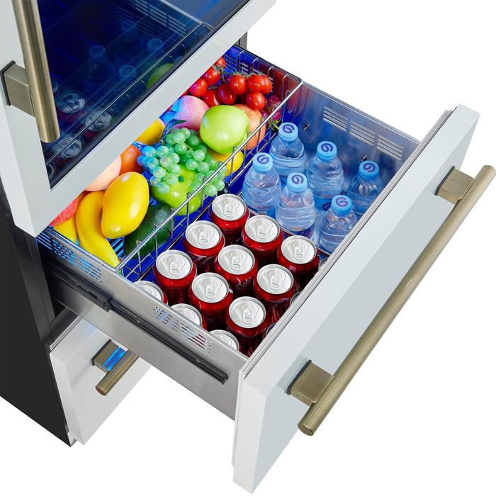 Forno Azienda 24 Inch Dual Zone Wine Cooler, 15.8 Cu. Ft., 108 Bottles & 100 Cans, 2 Drawers, Charcoal Filters, White - FWCDR6628-24WHT