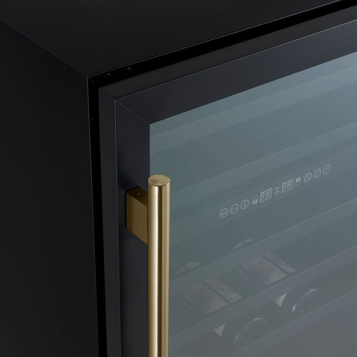 Forno Bacchino 24 Inch Wine Cooler, Black with Antique Brass Handles, with LED Lighting, Triple Glass Door, 51 Bottle Capacity, Built-In or Freestanding
