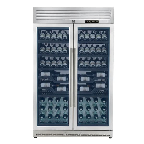 FORNO Abruzzo 48-Inch Dual Zone Wine Cooler with 102 Bottles, 24 Cu. Ft., Green Acrylic Holders & Black Shelves FWCDR6610-48S