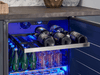 Close-up of the ZEPHYR beverage cooler's full-extension wooden rack, smoothly sliding out to provide easy access to stored beverages.