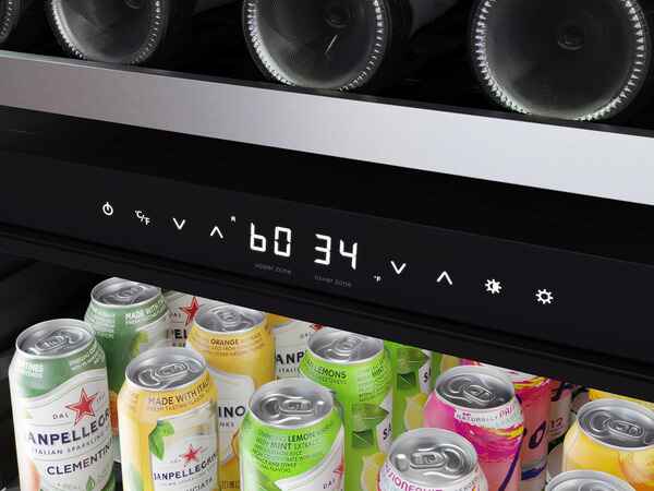 Cloud White LED control panel of the ZEPHYR Dual Zone Wine and Beverage Cooler.