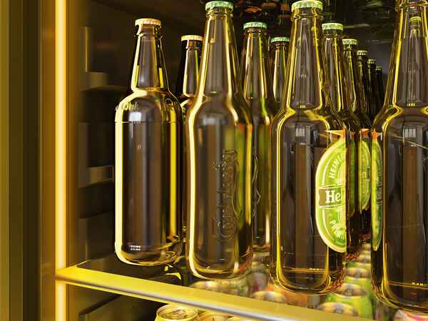 Amber LED lighting illuminating the ZEPHYR Dual Zone Wine and Beverage Cooler interior.