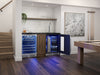 ZEPHYR Kegerator & Beverage Cooler in a kitchen setting with the door open, showcasing interior storage, keg configuration, and LED lighting details