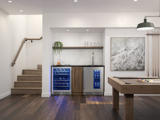 ZEPHYR Kegerator & Beverage Cooler in a modern kitchen environment, featuring a stainless steel and glass design built seamlessly into cabinetry