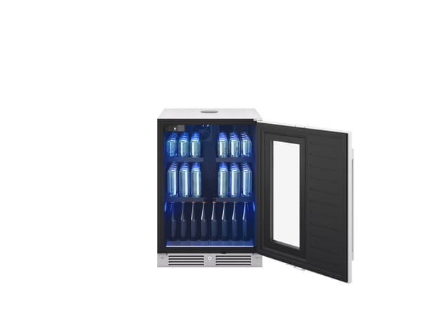 ZEPHYR Kegerator & Beverage Cooler shown without taps, used as a beverage cooler with adjustable glass shelves, ideal for chilling up to 107 cans