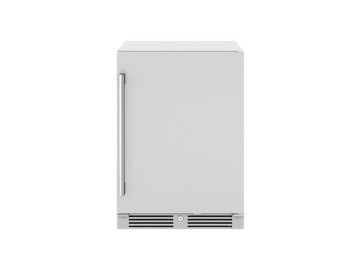 Front view of ZEPHYR Outdoor Beverage Cooler with solid stainless steel door and professional-grade design.