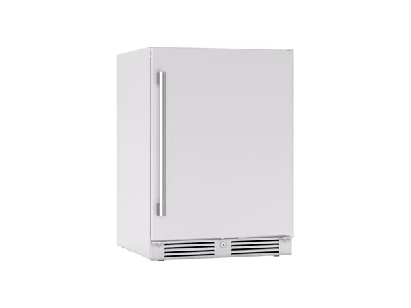 ZEPHYR Outdoor Beverage Cooler with solid stainless steel door and sleek built-in design for outdoor use.